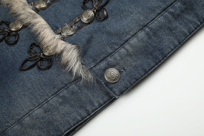 Fur Collar Denim Jacket – Fleece-Lined Vintage Moto Style