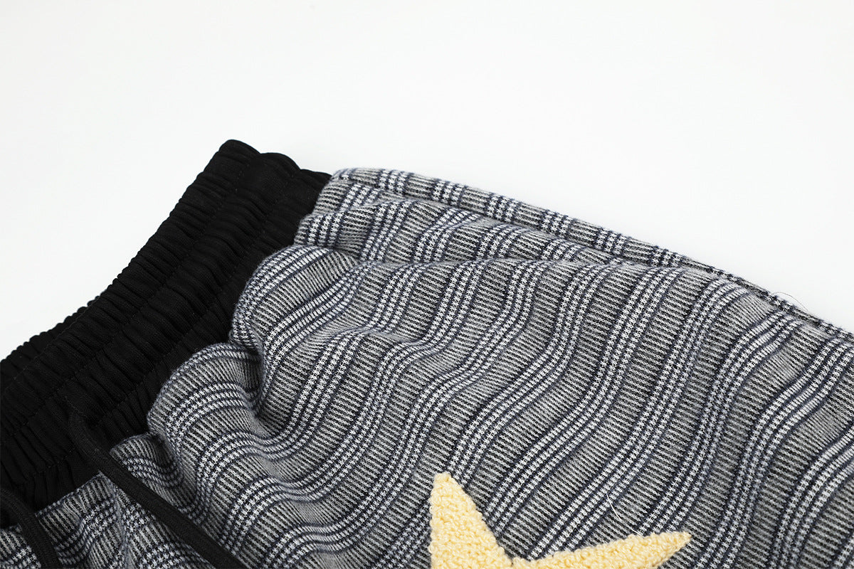 Wide-Leg Striped Sweatpants with Star Embroidery – Relaxed Fit Knit Pants