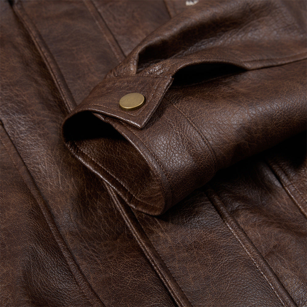 Vintage-Bomberjacke aus PU-Leder für Herren – Braun, Used-Look, mehrere Taschen, Moto-Stil