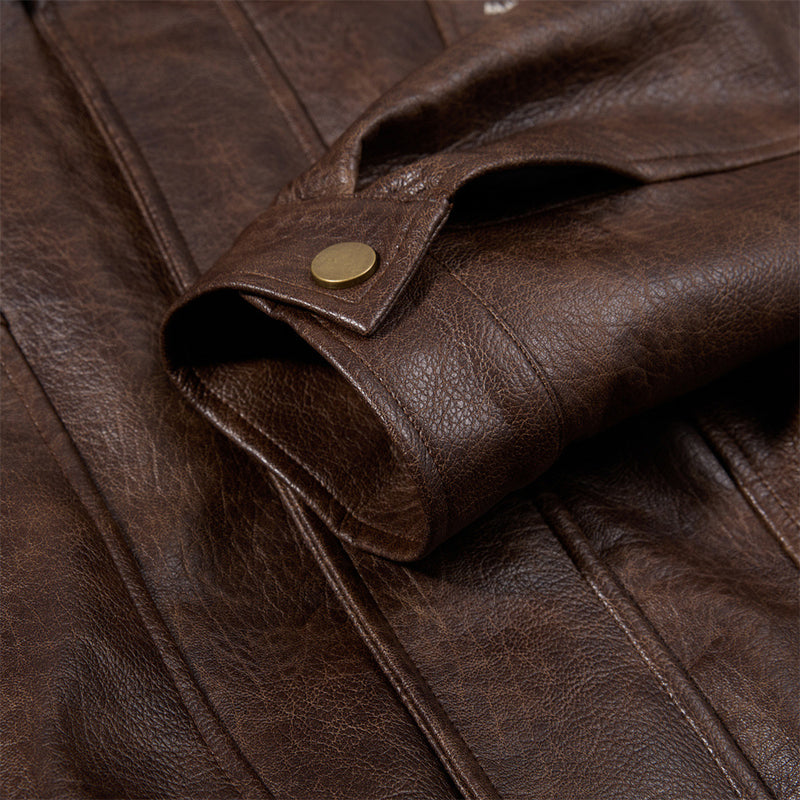 Vintage-Bomberjacke aus PU-Leder für Herren – Braun, Used-Look, mehrere Taschen, Moto-Stil