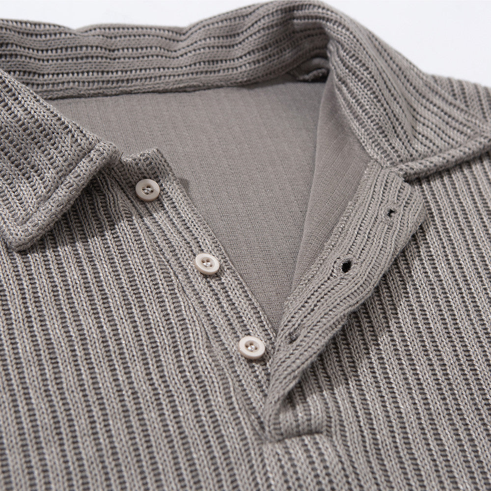 Men's Long Sleeve Collared Shirt – Ribbed Texture Oversized Polo