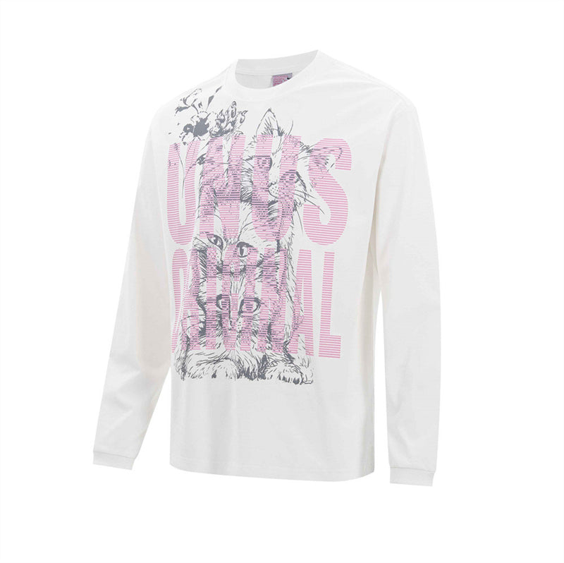 Long Sleeve Cat Graphic Tee – Men's Oversized Streetwear Crew Neck Shirt