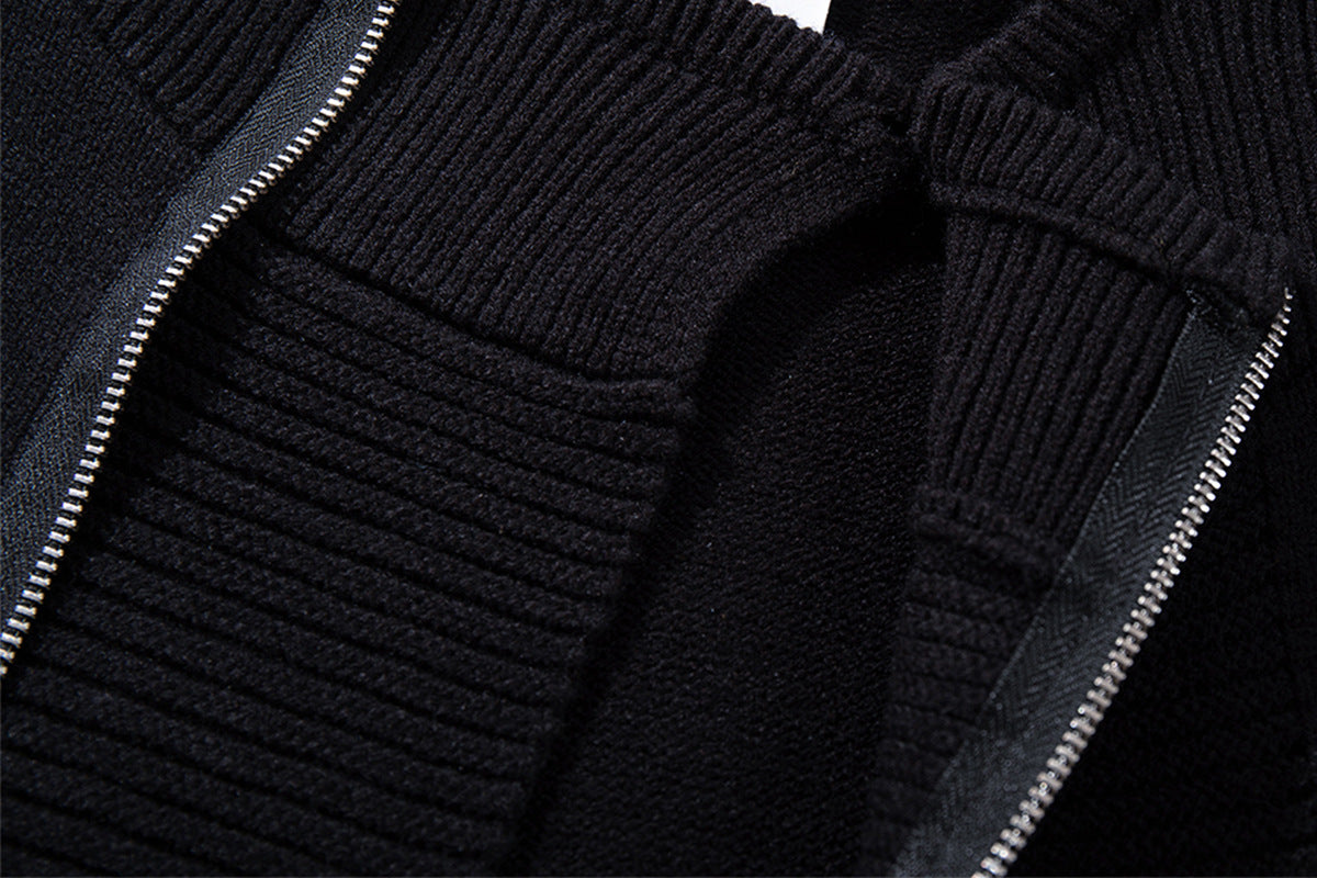 Zip Up Hoodie Black Knit Oversized Full-Zip Sweater Hoodie
