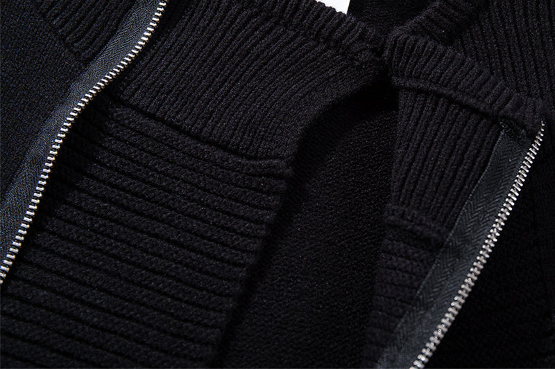 Zip Up Hoodie Black Knit Oversized Full-Zip Sweater Hoodie