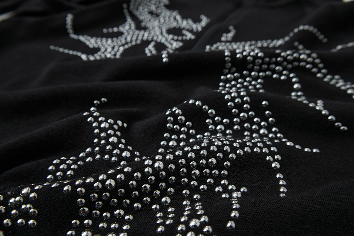 Rhinestone Dragon Mock Neck Quarter-Zip Long Sleeve Shirt