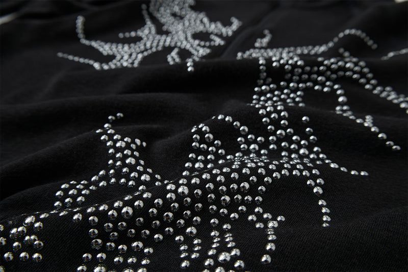 Rhinestone Dragon Mock Neck Quarter-Zip Long Sleeve Shirt