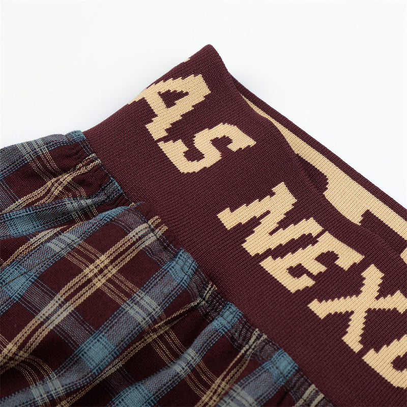American Streetwear Plaid Wide-Leg Pants – Elastic Waistband Relaxed Fit