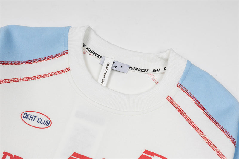 Darkht 08 Racing Graphic Colorblock Crewneck Sweatshirt – White & Sky Blue