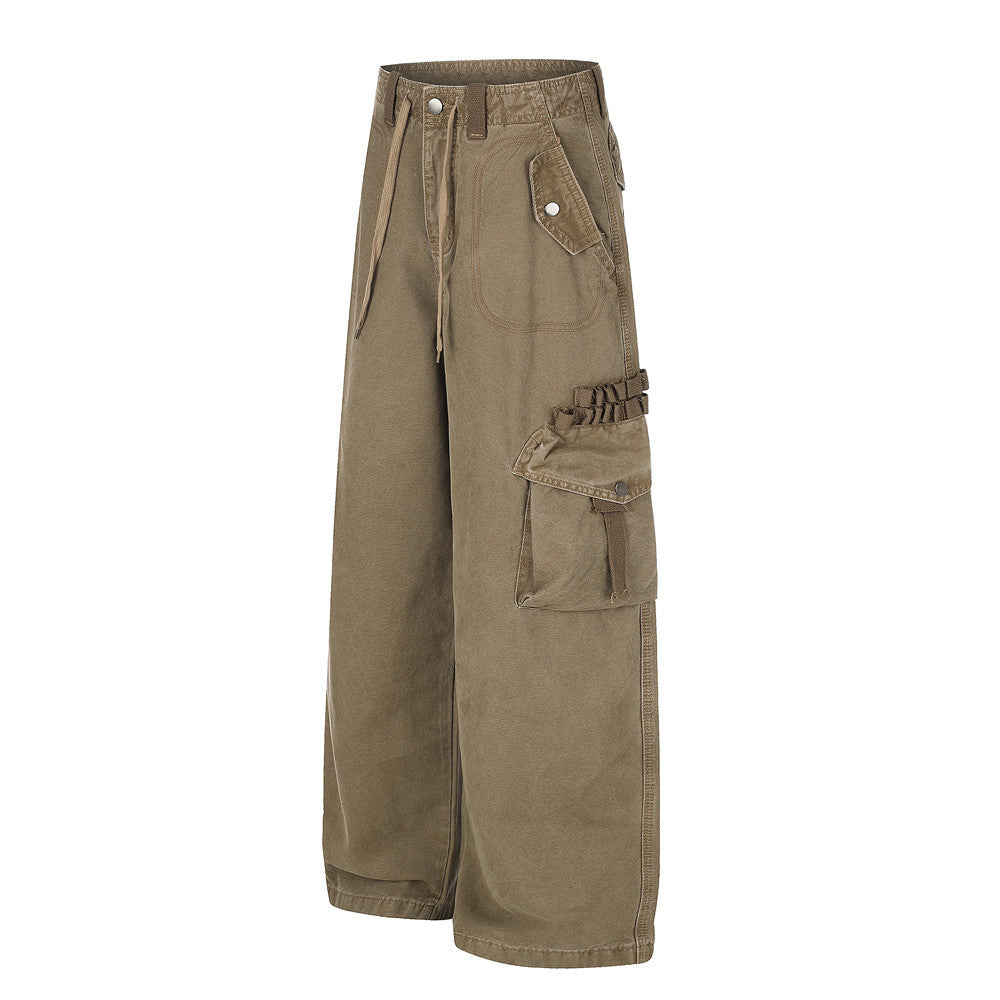Baggy Cargo Pants Men Wide-Leg Multi-Pocket Washed Streetwear Trousers