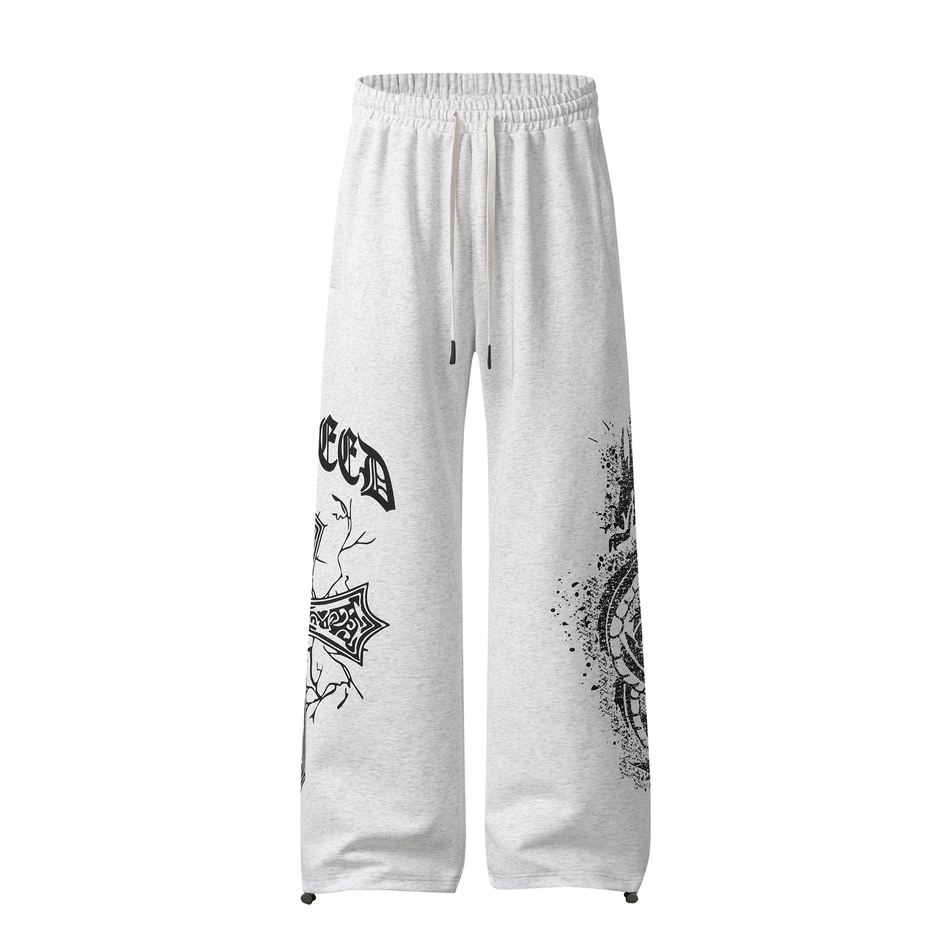 Pantalon de survêtement à jambes larges avec graphisme croix gothique – Jogger droit en molleton