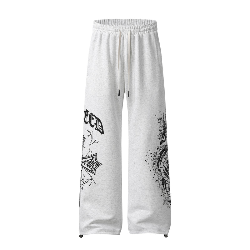 Pantalon de survêtement à jambes larges avec graphisme croix gothique – Jogger droit en molleton