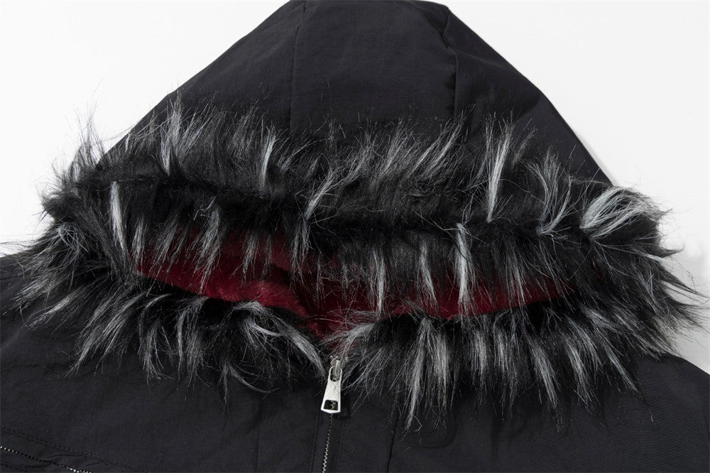 Fur-Trim Hooded Bomber Jacket – Men's Winter Padded Coat with Dual Zip Pockets