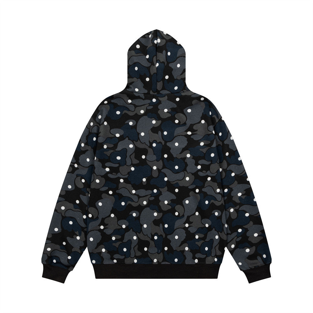 Men's Camo Zip-Up Hoodie with Music Note Embroidery – Oversized Streetwear