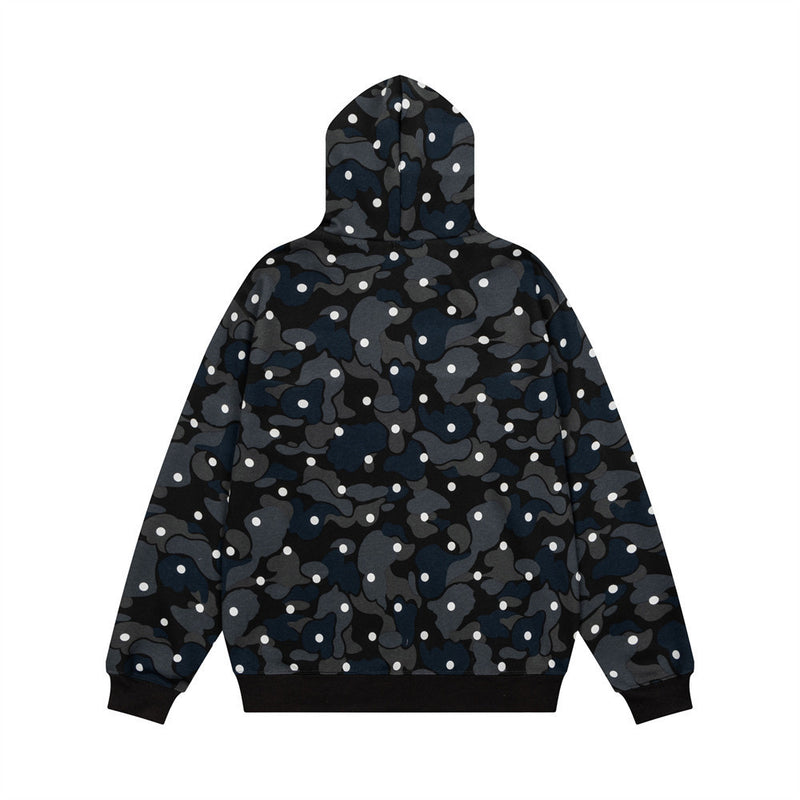 Men's Camo Zip-Up Hoodie with Music Note Embroidery – Oversized Streetwear