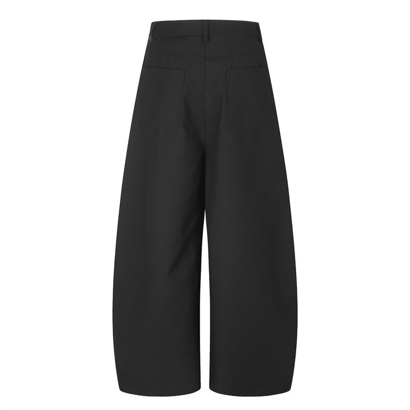 Wide-Leg Pleated Trousers with Diagonal Button Fly