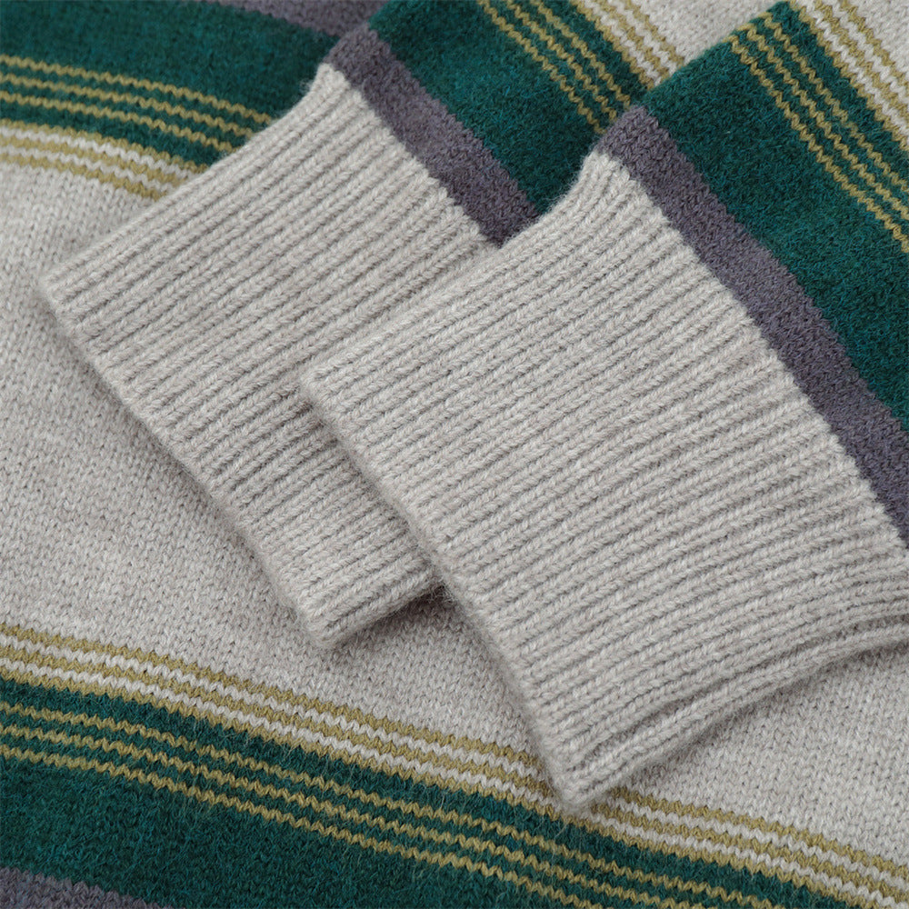 Striped Crew Neck Sweater – Relaxed Fit Color-Block Knit Pullover