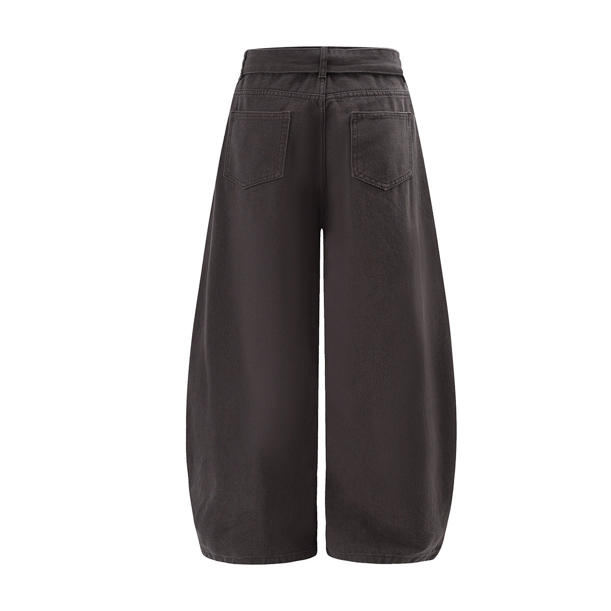 Wide-Leg Barrel Pants with Belt Strap, Pleated High-Waist Washed Casual Trousers