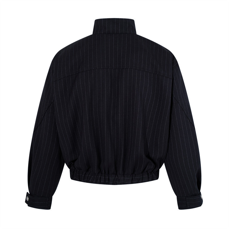 Pinstripe Stand-Collar Bomber Jacket – Relaxed Fit Men's Baseball Jacket