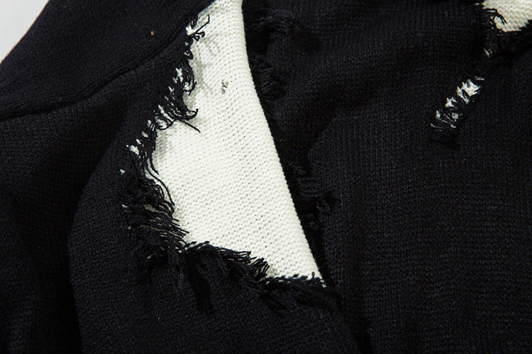 Pull en maille color block effet usé – Pull oversize à franges, style high-street