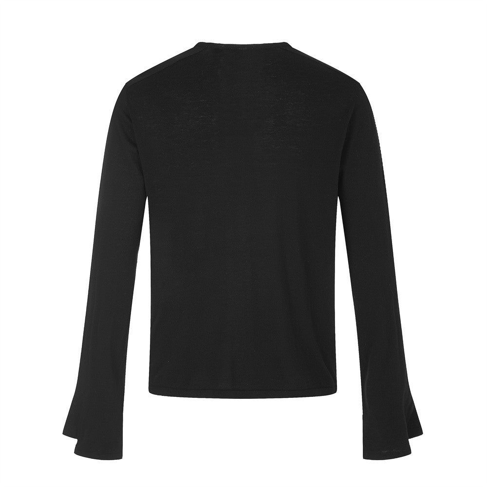 T-shirt homme noir à manches longues et col rond avec poignets évasés