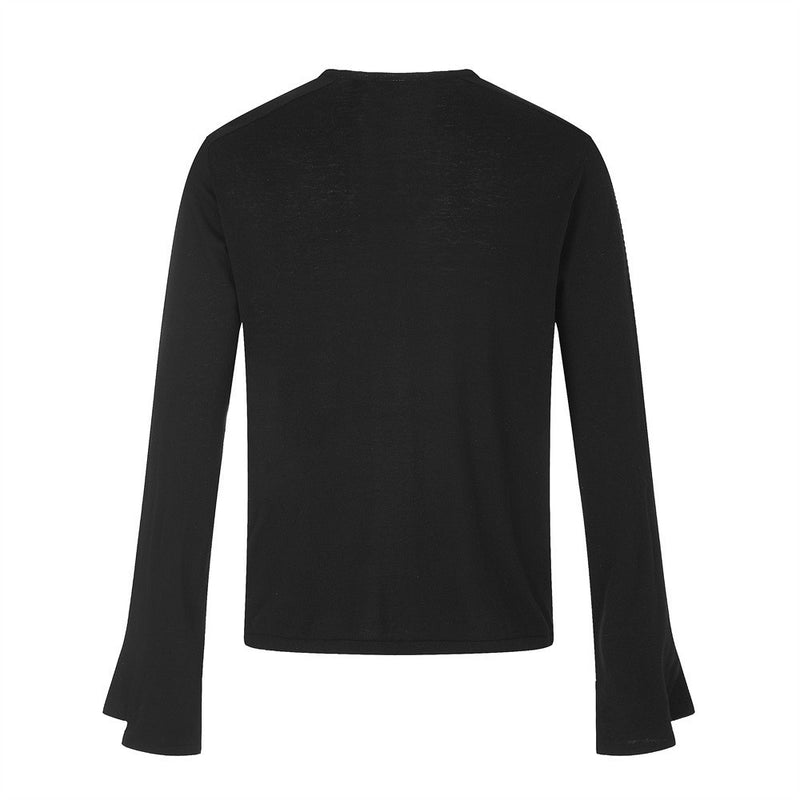 T-shirt homme noir à manches longues et col rond avec poignets évasés