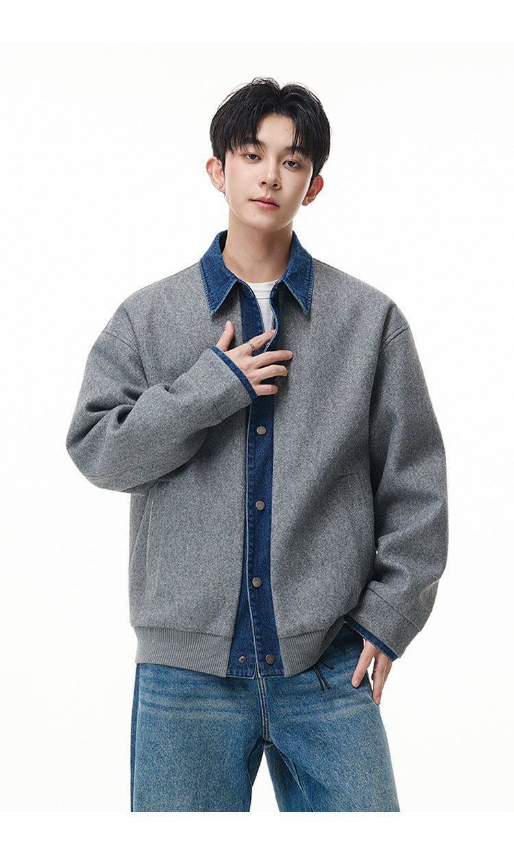 Veste boxy à boutons-pression avec col en denim – Style rétro old money