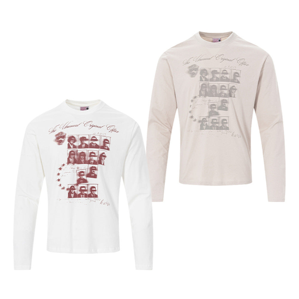 T-shirt graphique à manches longues – Imprimé portrait vintage, coupe décontractée