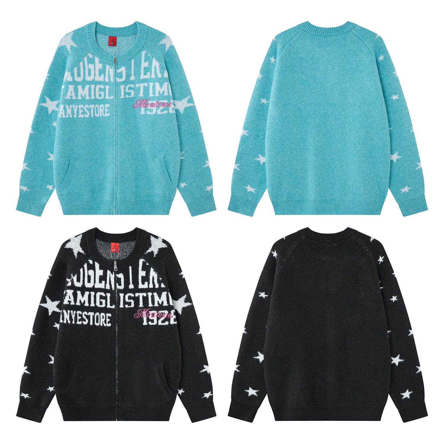 Gilet-pull zippé en maille jacquard avec imprimé lettres