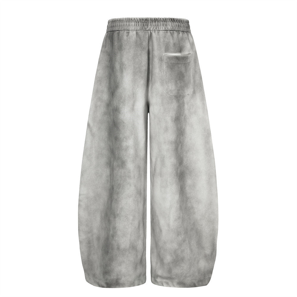 Wide-Leg Graffiti Print Sweatpants – Washed Gray Baggy Jogger Pants for Men