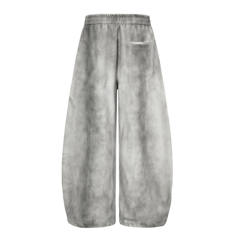 Wide-Leg Graffiti Print Sweatpants – Washed Gray Baggy Jogger Pants for Men