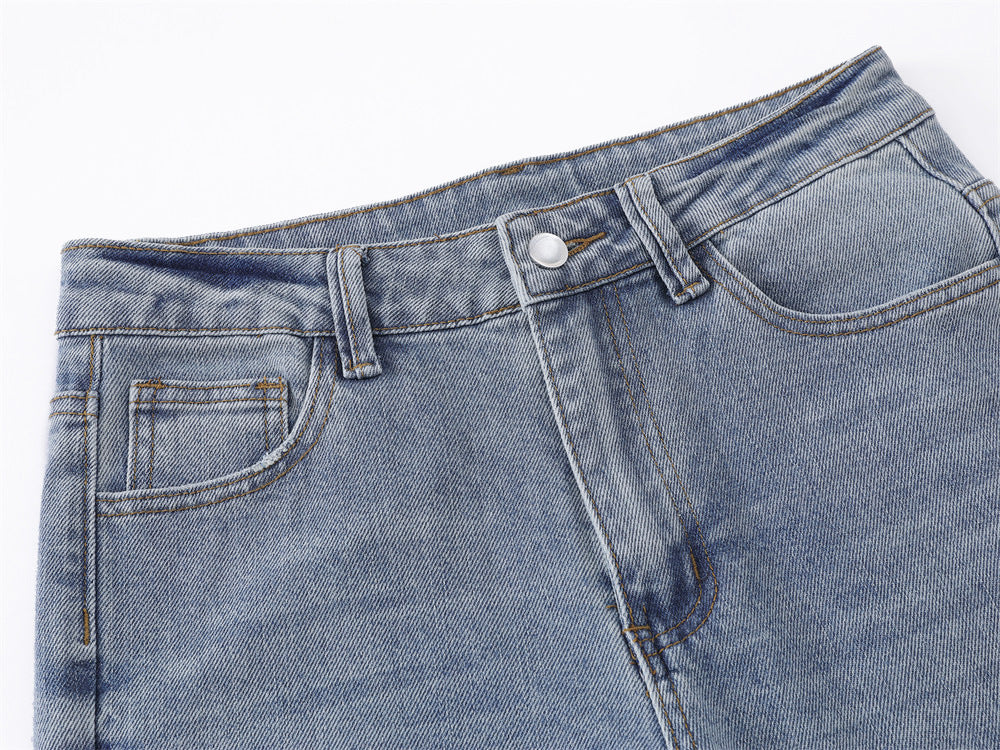 Jean homme flare wide leg – Délavage clair, fente latérale et étoiles