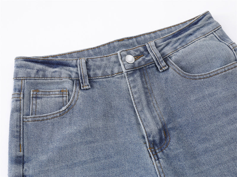 Jean homme flare wide leg – Délavage clair, fente latérale et étoiles