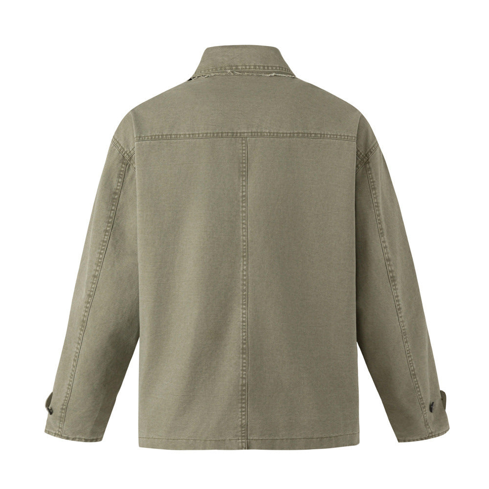 Oversized Workwear Jacket – Men's Olive Double-Breasted Utility Coat