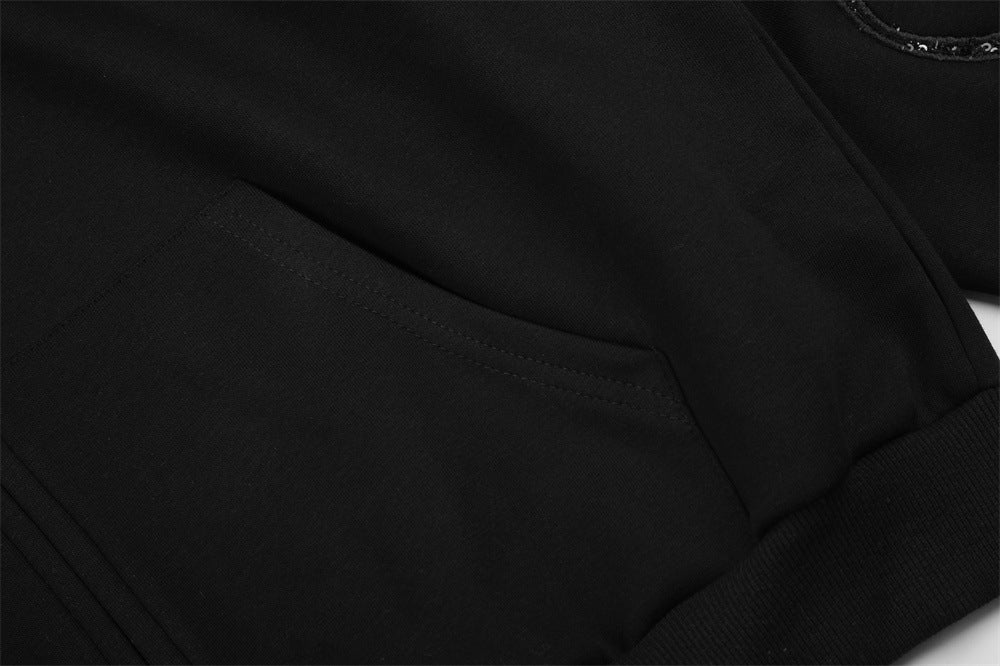 Bow Embroidery Zip-Up Hoodie – Oversized Sequin Ribbon Detail