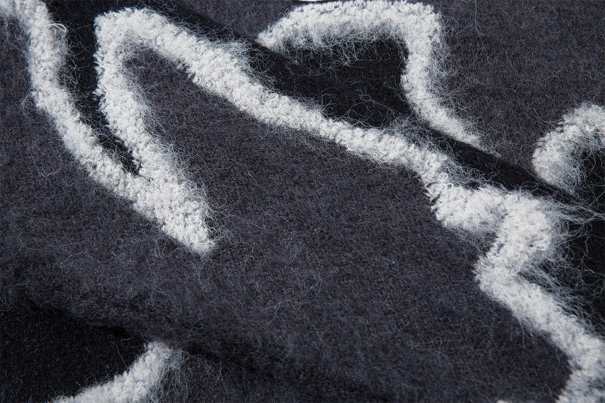 Abstract Camo Jacquard Polo Collar Knit Sweater – Oversized Streetwear Pullover