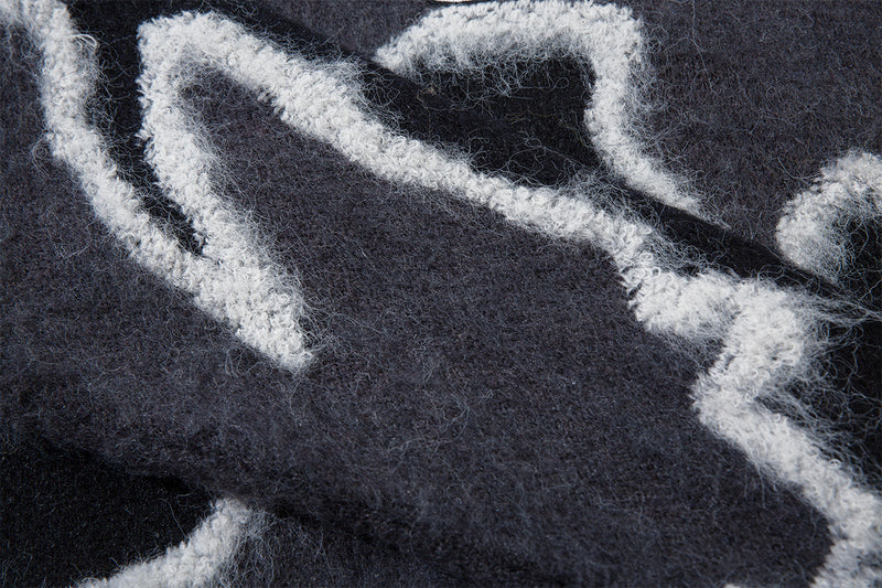 Abstract Camo Jacquard Polo Collar Knit Sweater – Oversized Streetwear Pullover