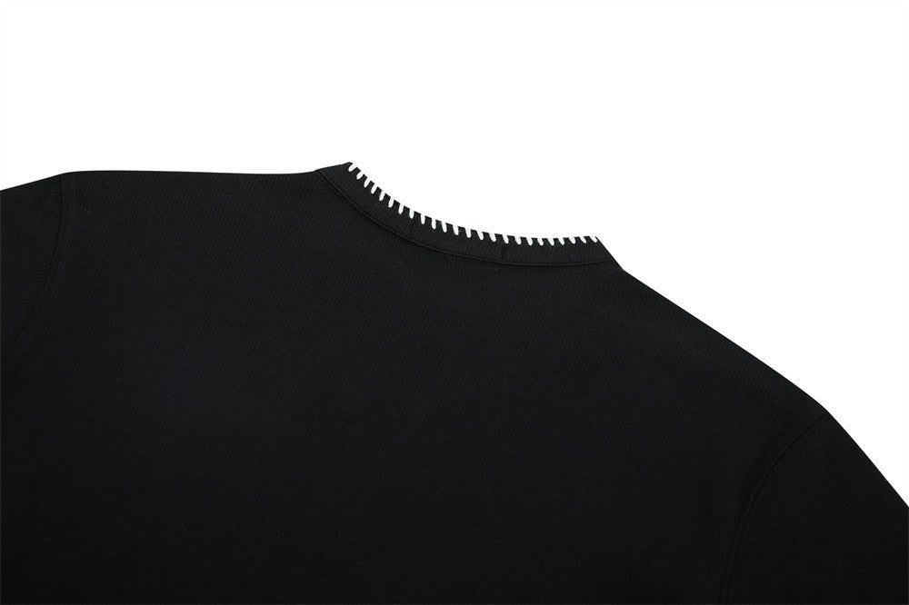 Men's Henley V-Neck Short Sleeve T-Shirt with Contrast Stitch Detail