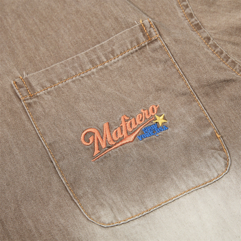 Vintage Sun-Faded Washed Denim Short Sleeve Shirt – Oversized Streetwear Fit