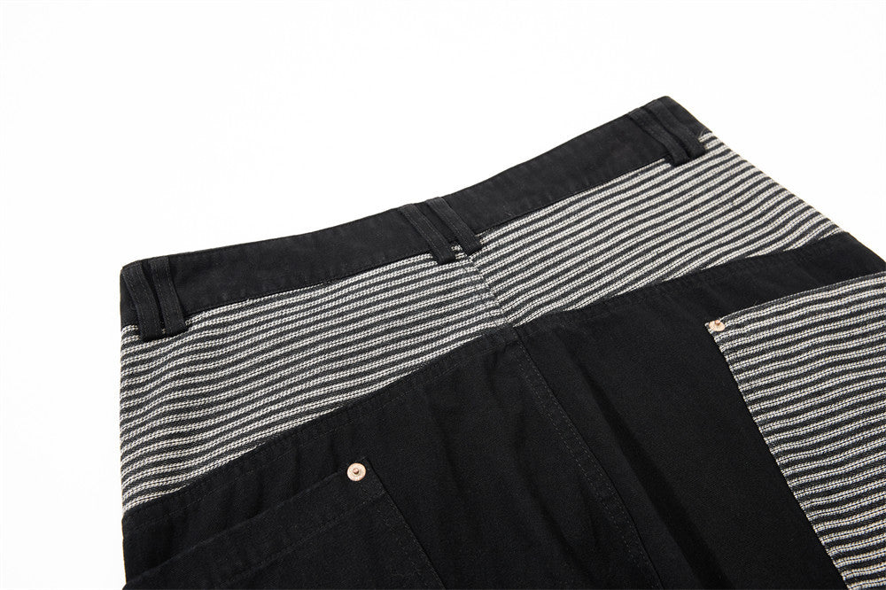 Wide-Leg Cargo Pants with Contrast Stripe Pockets – Men's Relaxed Straight