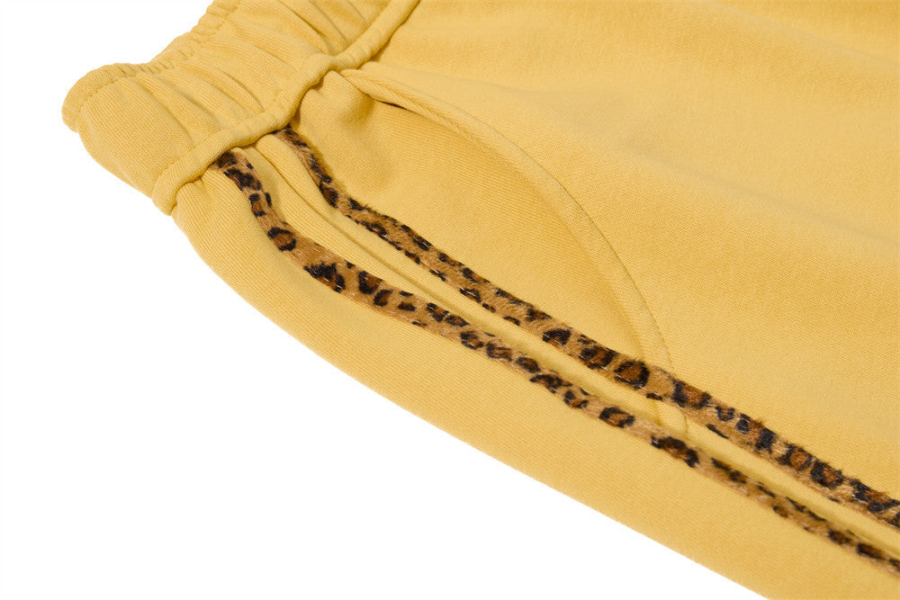 Wide-Leg Sweatpants with Leopard Print Side Panels & Varsity Graphic