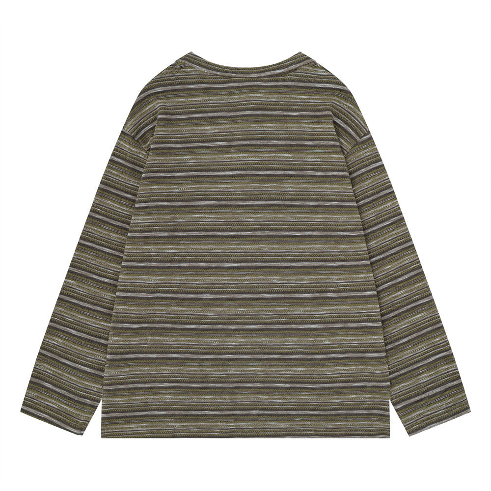 Chemise homme rayée à manches longues style Henley – Haut en maille à coupe décontractée avec boutons
