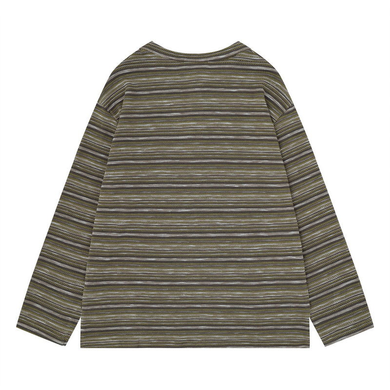 Chemise homme rayée à manches longues style Henley – Haut en maille à coupe décontractée avec boutons