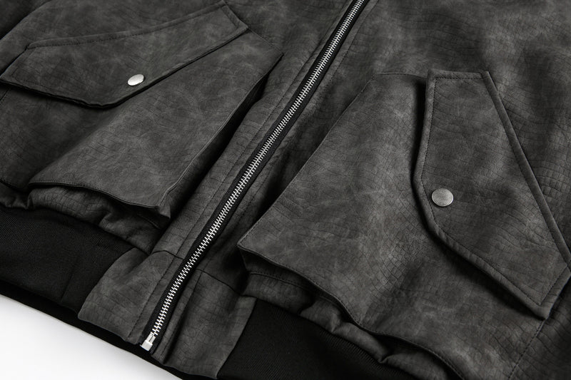Oversized Hooded Bomber Jacket – Vintage American Streetwear PU Leather Flight