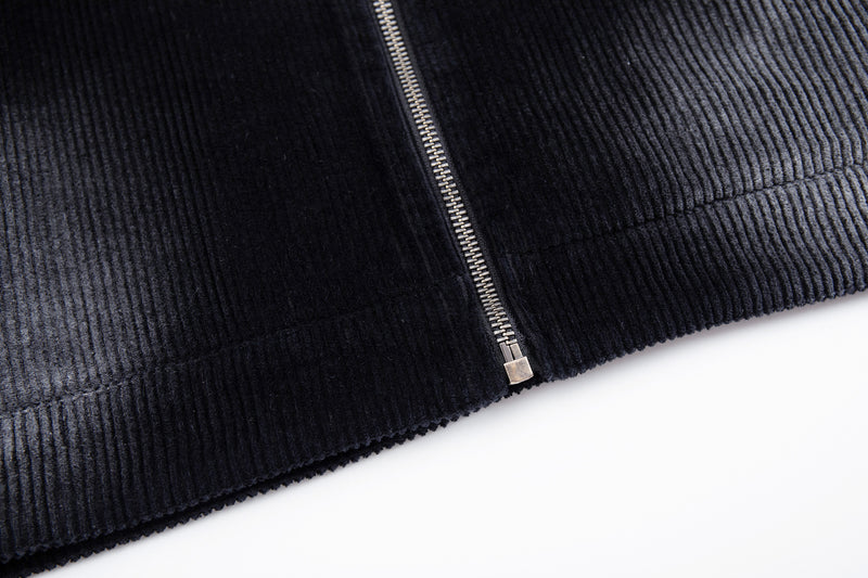 Veste moto en velours côtelé – Style biker noir délavé et usé