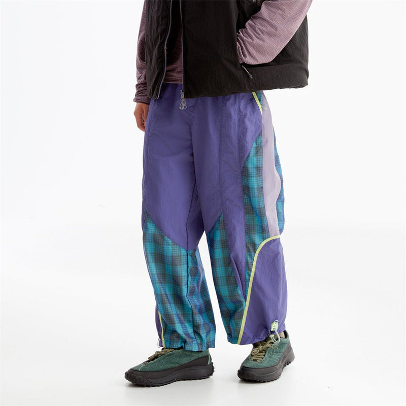 Men's Plaid Patchwork Baggy Pants – Windproof Water-Resistant Drawstring Ankle