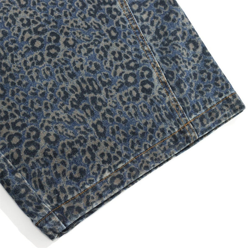 Leopard Print Wide-Leg Baggy Jeans – Oversized Curved Denim Pants