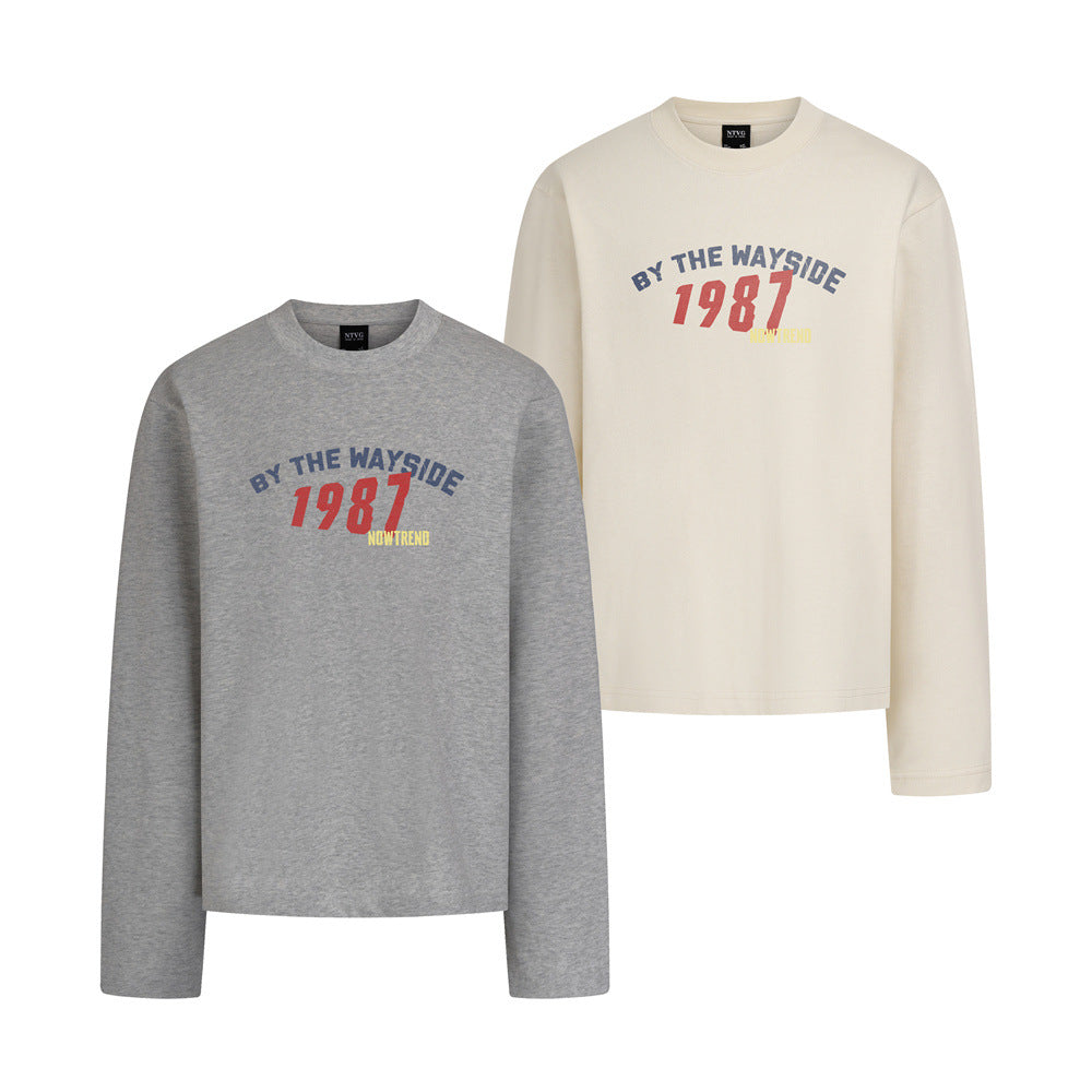 Long Sleeve T-Shirt with 1987 Varsity Graphic, Relaxed Fit Crew Neck