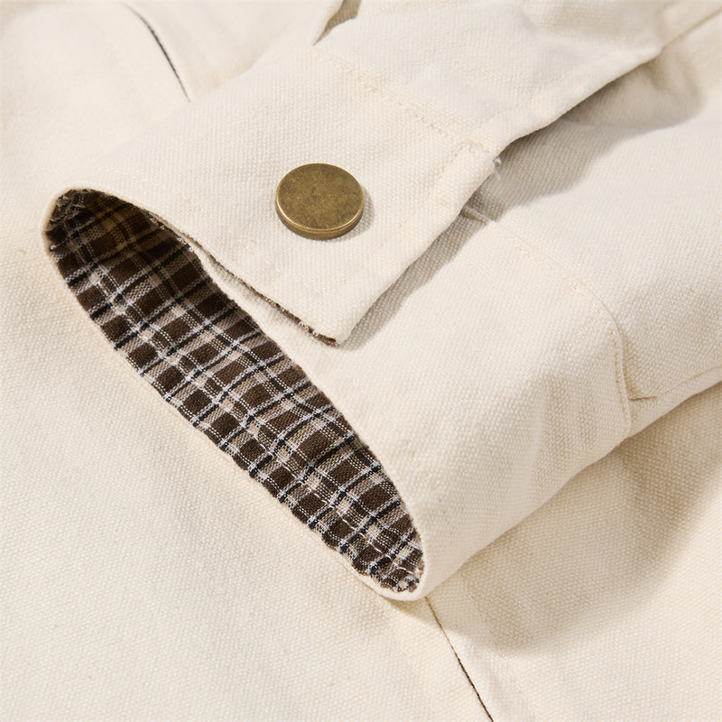 Men's Canvas Workwear Zip Jacket with Contrast Corduroy Collar