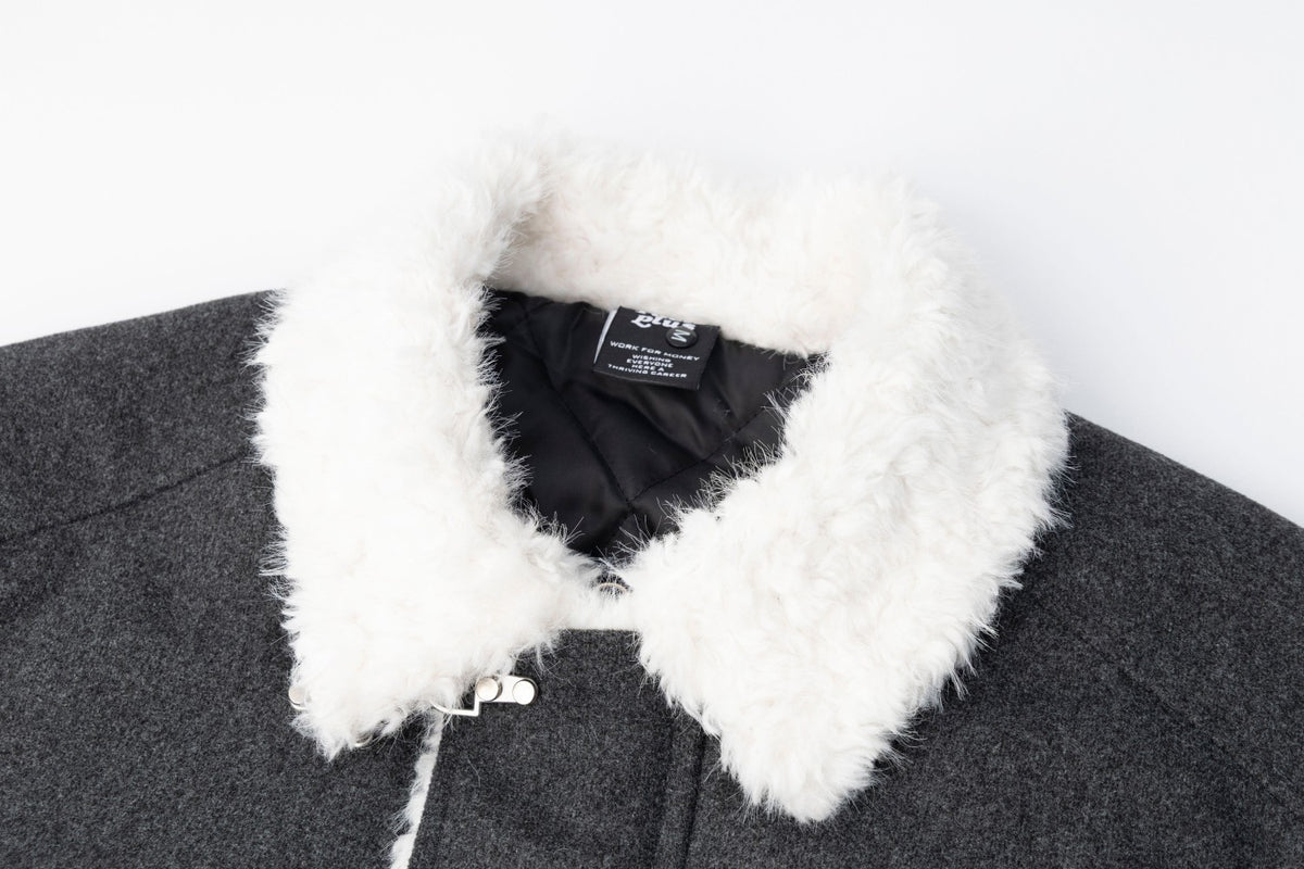 Men's Shearling Bomber Jacket – Dark Grey Faux Fur Collar & Clasp Front