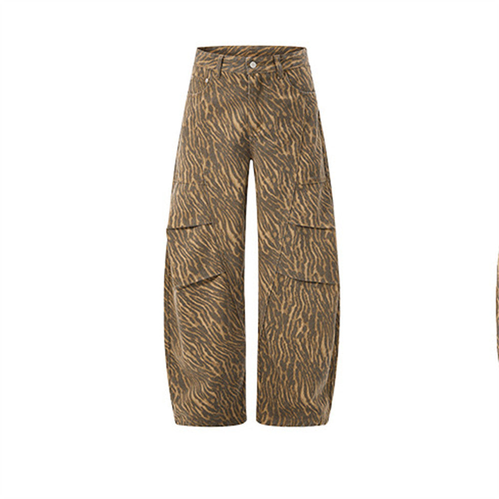 Wide-Leg-Cargohose mit Tigerstreifen – Oversize-Vintage-Streetwear-Hose